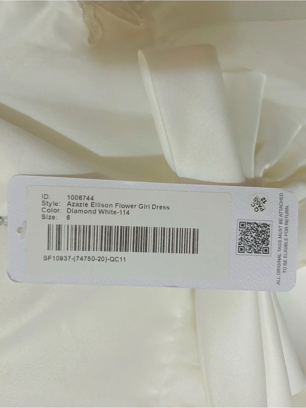 Azazie Ellison NWT Diamond White Lace Tulle Flower Girl Dress Size 6